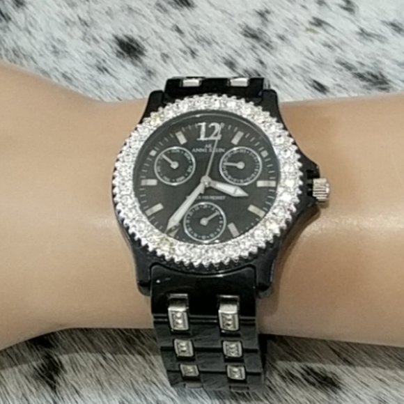 ANNE KLEIN Black Resin Crystal Lightweight Watch - Picture 1 of 9